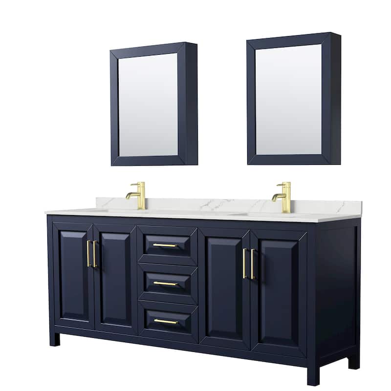 Wyndham Collection WCV252580D-QTZ-UNSMED Daria 80" Free Standing - Dark Blue / Giotto Quartz Top / Brushed Gold