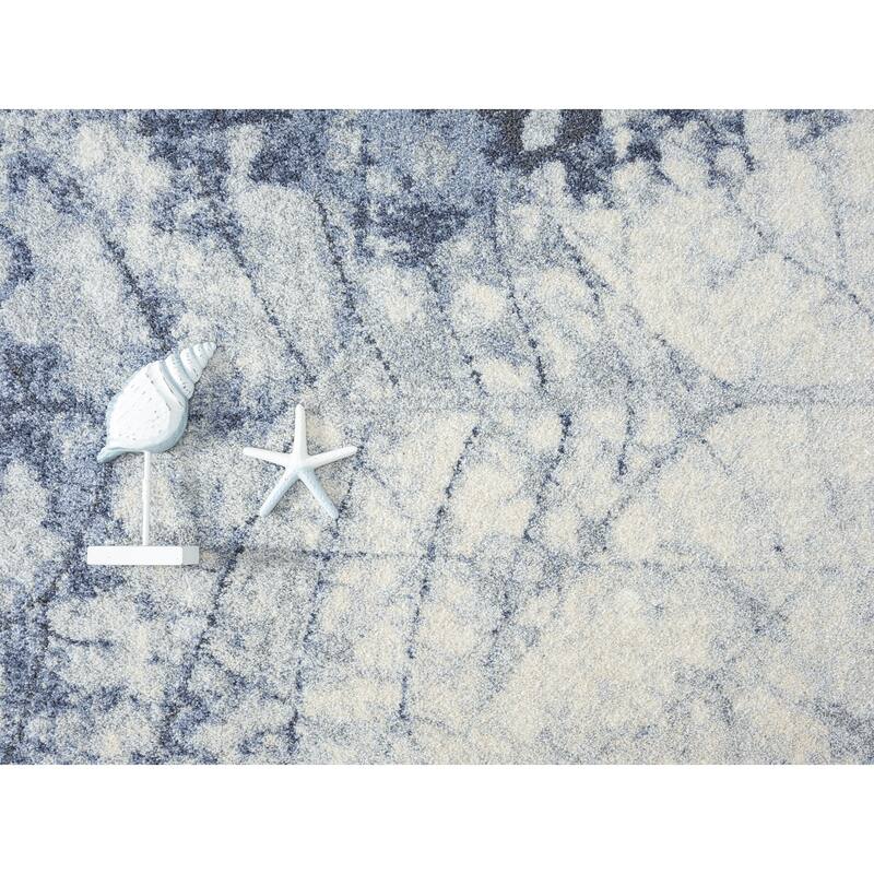 Abani Cruz Contemporary Leaf Print Blue Indoor Area Rug