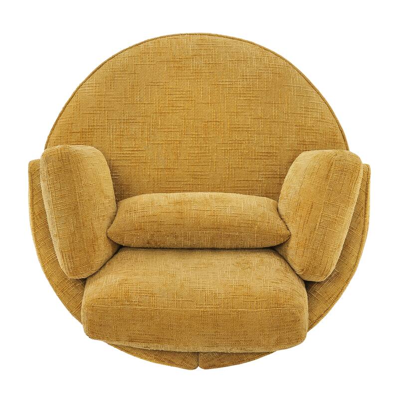 Upholstered Swivel Barrel Accent Chair Metal Frame with Flared Arms and Pillows