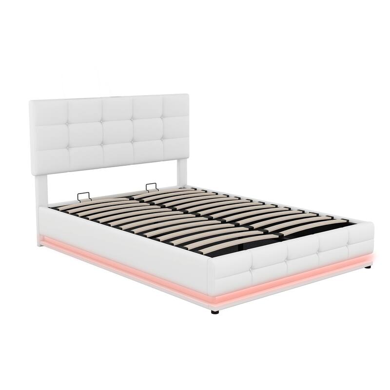 Upholstered Platform Bed with Hydraulic Storage System Bed Bath