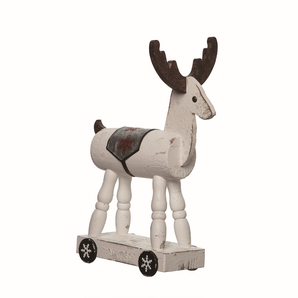 Transpac Wood 15.5 in. Off-White Christmas Rustic Reindeer Decor