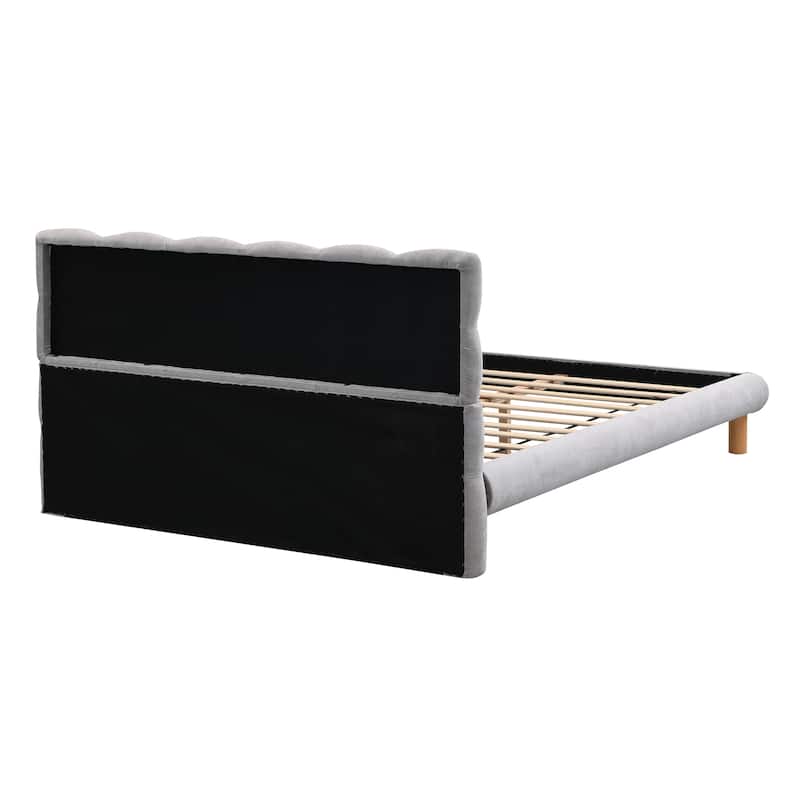 Queen Platform Bed with Cookie Headboard, 12 Slats & Rubber Wood Feet