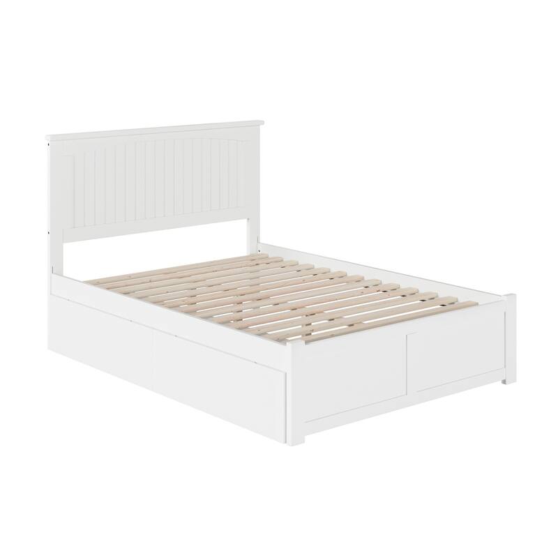 Nantucket Full Platform Bed with Footboard and 2 Bed Drawers in White