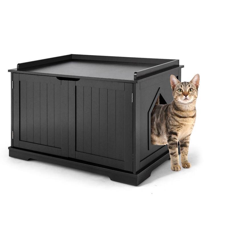 Cat Litter Box Cabinet Furniture Cat Washroom Storage Bench - Black