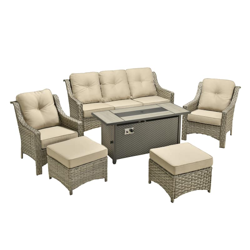 XIZZI 7-Piece Patio Seating Set with Cushions and Fire Pit Table