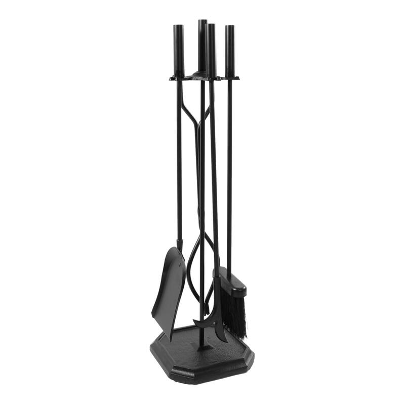 Achla Designs Neoclassic Set of 4 Fireplace Tools w/Square Base, 29.5 Inch Tall, Black
