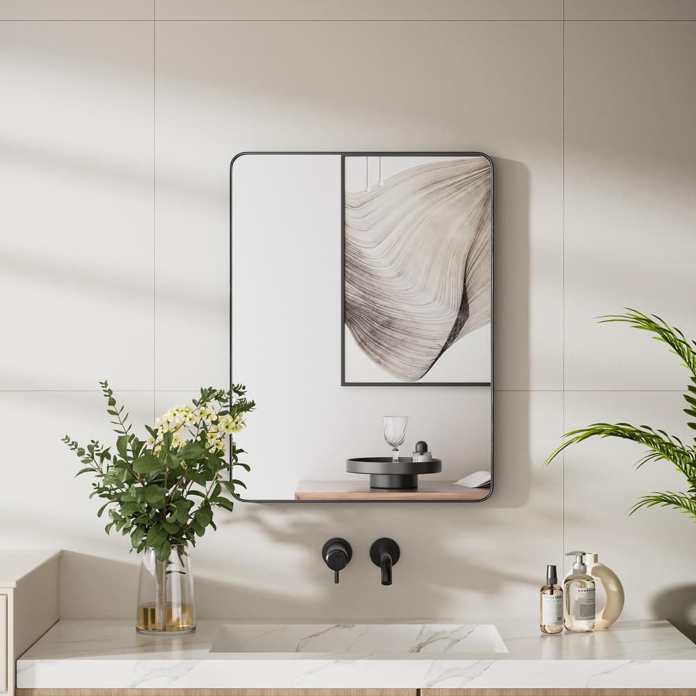 Modern Metal Frame Rounded Rectangle Wall Mirror