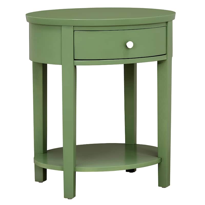Fillmore 1-Drawer Oval Wood Shelf Accent End Table by iNSPIRE Q Modern - Green Meadow