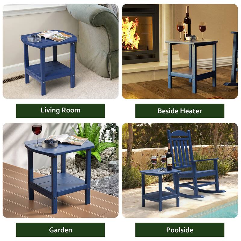 Weather-Resistant HDPE Outdoor Side Table - Modern Patio Accent Furniture - 8' x 10'