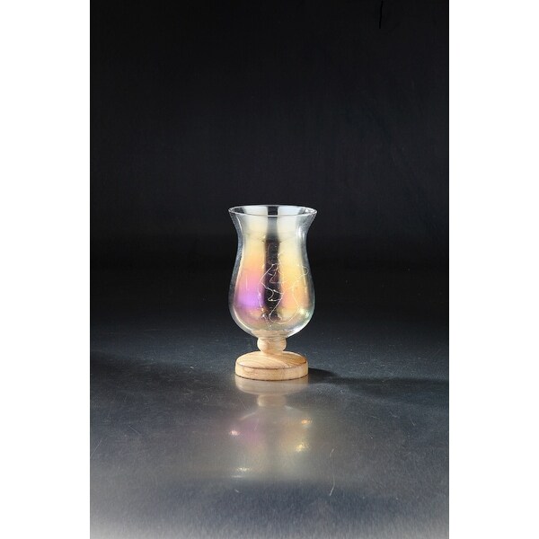 8.5" Purple and Golden Color Luster Finish Handblown Glass Candle Holder - N/A