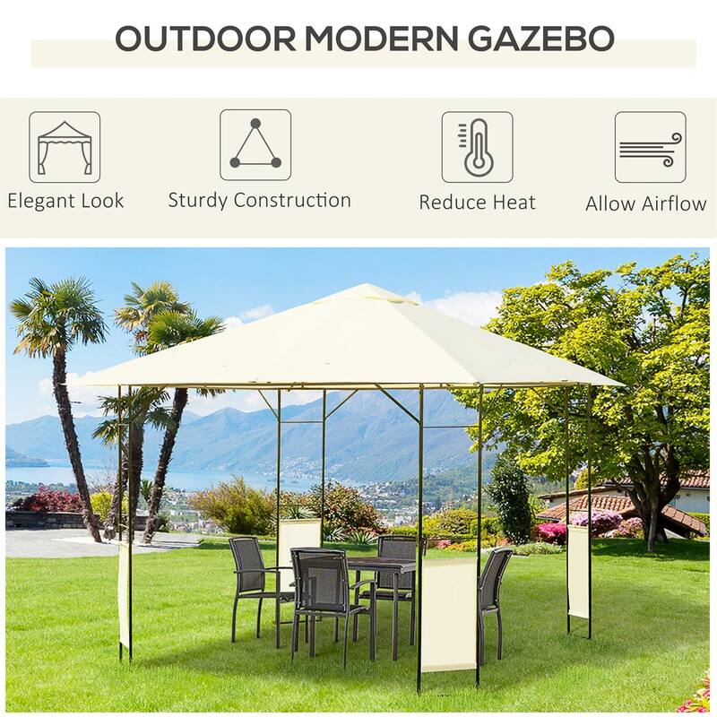 Outdoor Steel Gazebo Canopy 9.7x9.7ft with Cream White Roof for Patio Lawn or Backyard Shade