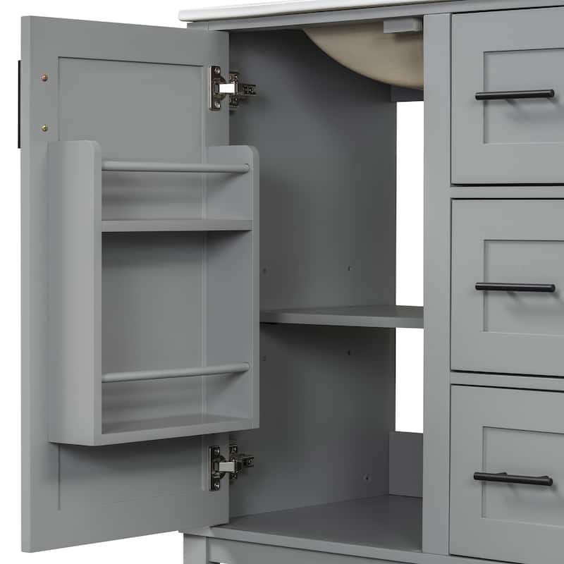 Roomfitters 36" Bathroom Vanity with Ceramic Sink, 4 Drawers, 1 Door, Adjustable Shelf, Solid Wood Frame