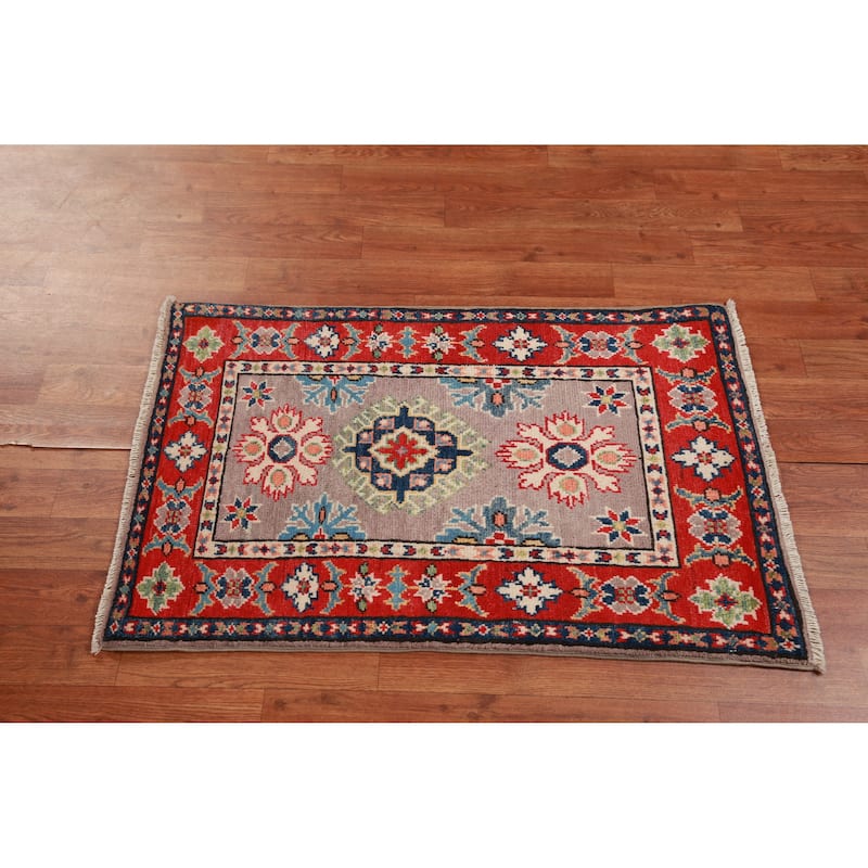 Geometric Kazak Accent Rug Hand-Knotted Wool Carpet - 2'0"x 3'0"