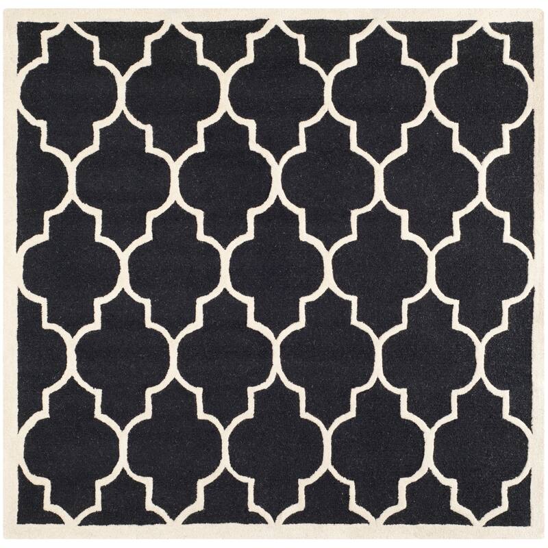 SAFAVIEH Handmade Cambridge Oddny Moroccan Trellis Wool Rug - 6' Square - Black/Ivory