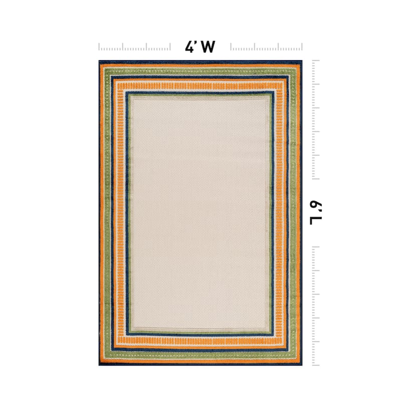 World Rug Gallery Indoor/Outdoor High-Low Textured Area Rug, Coastal Border Easy-Clean Patio Rug