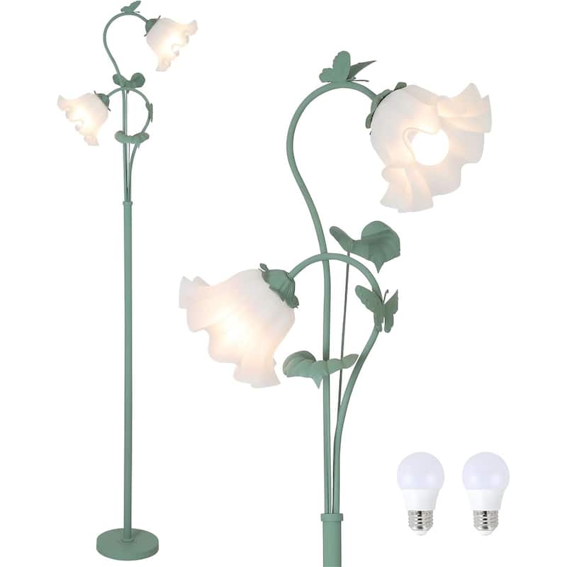 Office Floor Lamp with Botanical Acrylic Shade