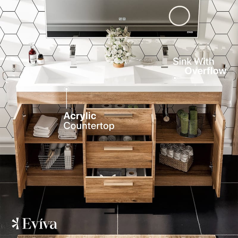 Lugano 60 in. Natural Oak DS Bath Vanity with Integrated Acrylic Sinks