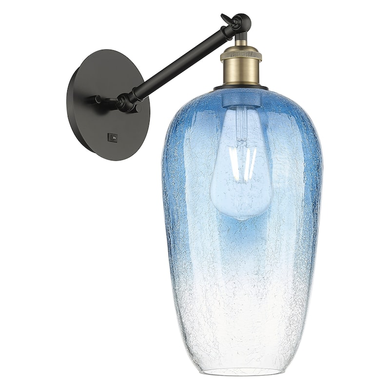 Innovations Lighting 317-1W-15-7 Brookhaven Flute Sconce Brookhaven - Black Antique Brass / Sapphire Blue