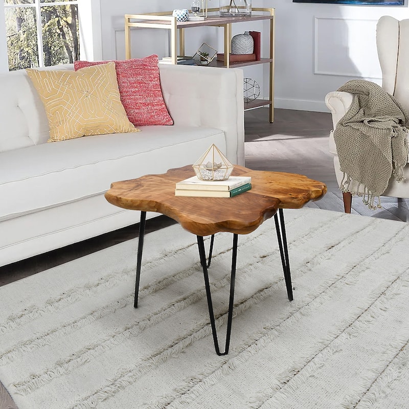 Greenage Live Edge Wood Coffee Table 4 Panels Table with Hairpin Legs