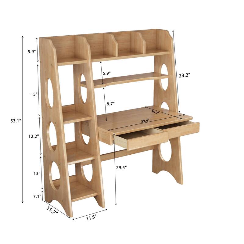 Natural Wood 2-Drawer Kids Desk with Hutch