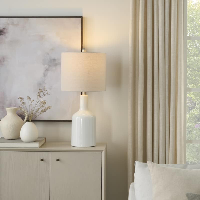 Nourison 22" Minimalist Ceramic Table Lamp with Linen Drum Shade