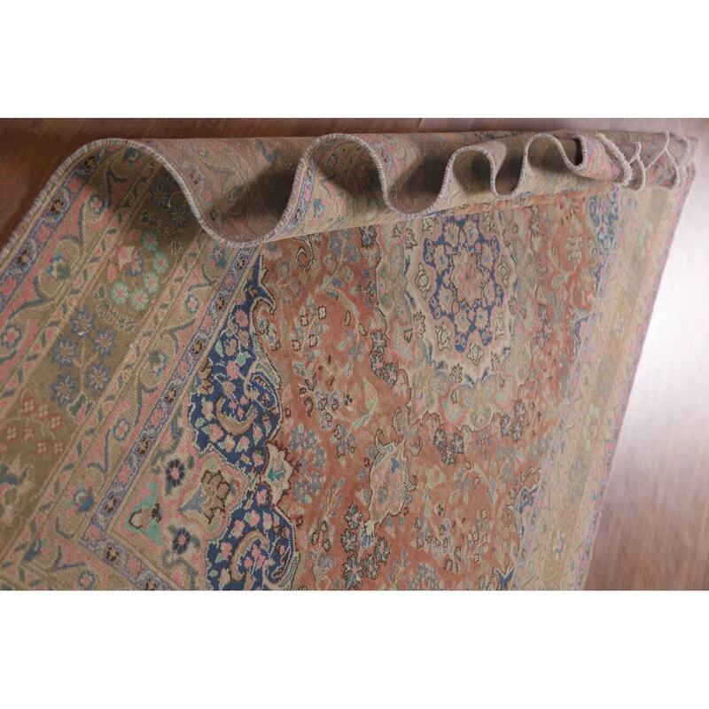 Hand Knotted Oriental 100% Wool Carpet Traditional Floral Oranges & Rust Mashad Area Rug - 9' 5'' X 6' 5''