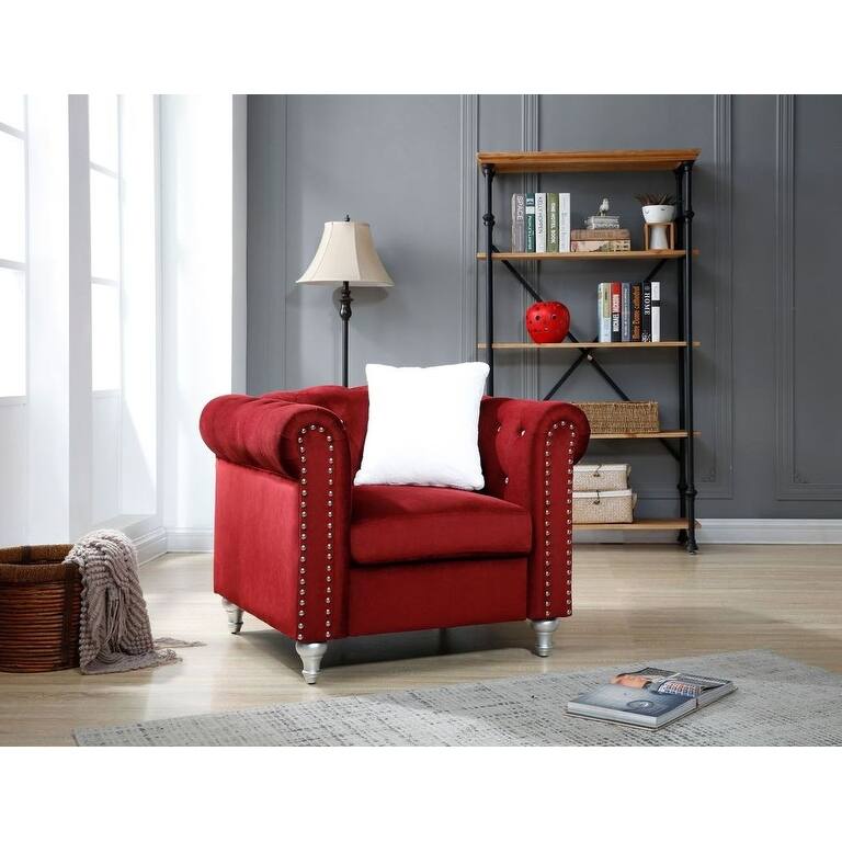 Raisa Velvet Crystal Accent Chair - Burgundy