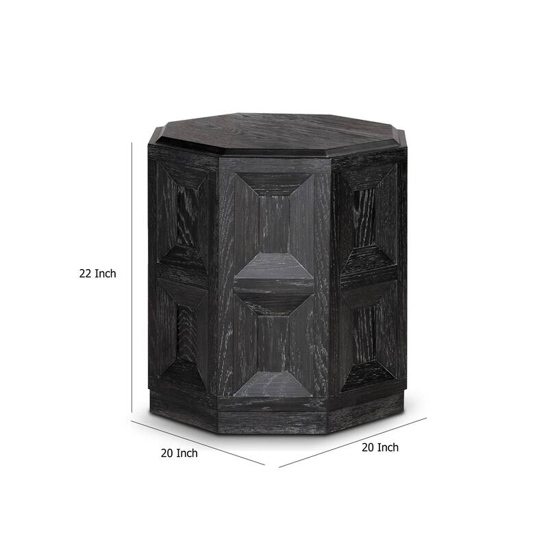 Kizie Accent Side End Table, Black Rubberwood, Rectangular 20 Inch