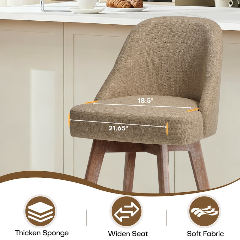 26" Upholstered Counter Height Swivel Bar Stool, Counter Stools with Solid Wood Legs - 39.37"H x 22.44"D x 21.65"W