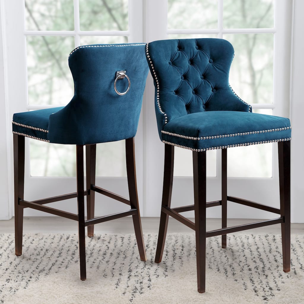 Abbyson Versailles 30 Inch Blue Tufted Bar Stool