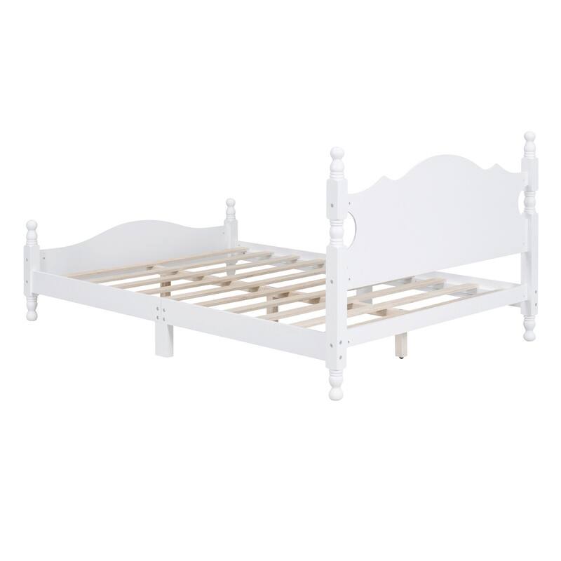 Retro Wood Platform Bed Frame with Wooden Slat Support