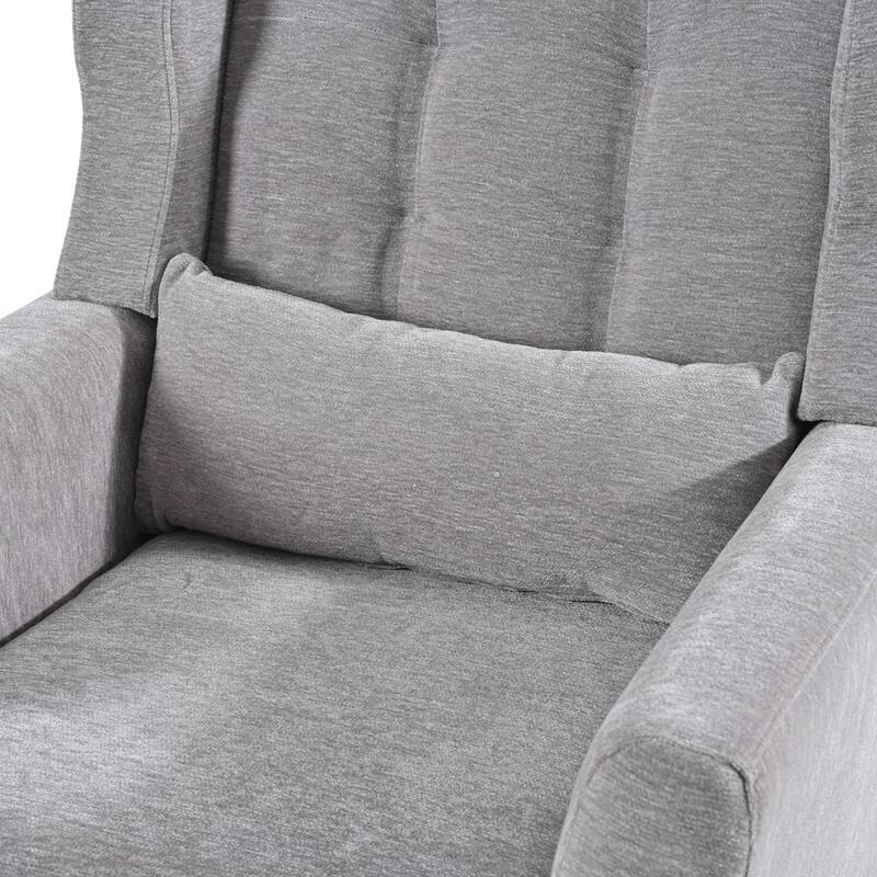 Modern Chenille Upholstered Armchair with Pillow and Solid Wood Leg