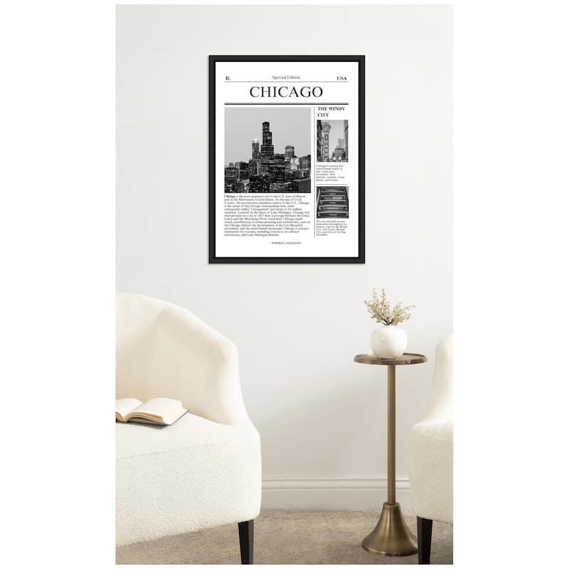 Kate and Laurel Chicago City Article by Megan Ryan Framed Canvas Wall Art Print