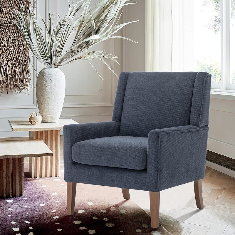 Mid-Century Linen Wing Chair - Tailored Channel Tufting & Walnut Tapered Legs, Compact Accent for Reading Nooks
