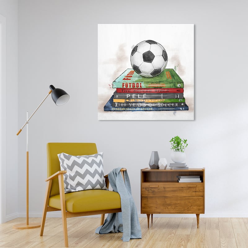 Wynwood Studio 'Soccer Books 'Sports and Teams Wall Art Canvas Print Soccer - White, Green - 30 x 30