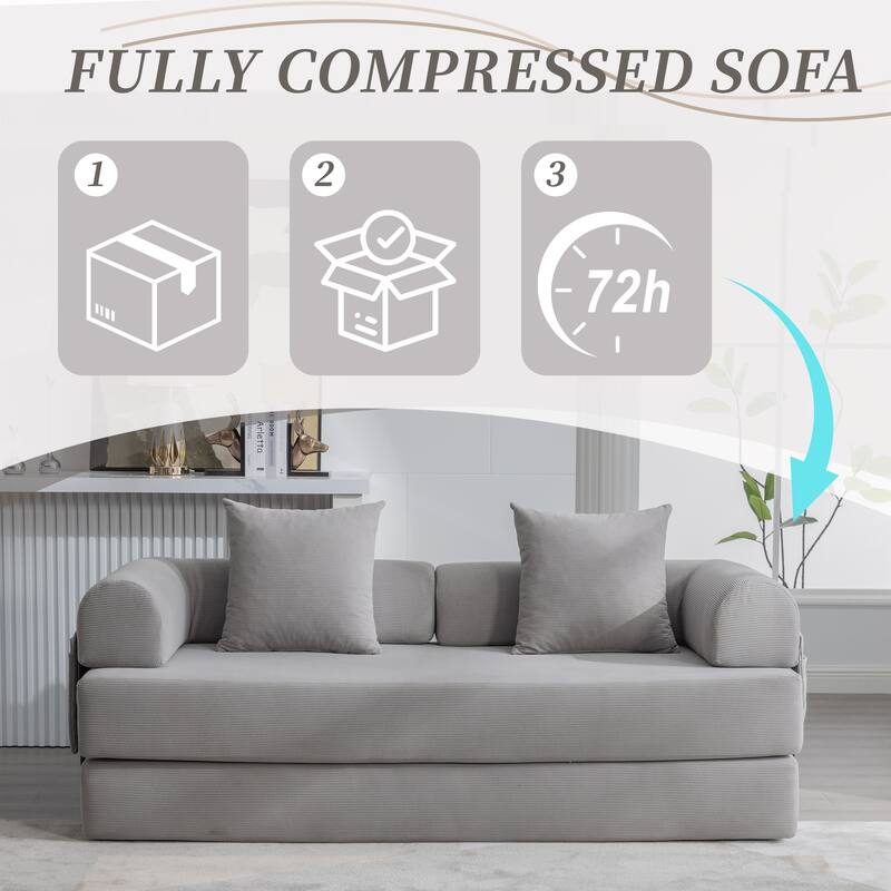 HOMEFUN Corduroy Upholstered Modern Comfort Foldable Compressible Sofa Bed with Sturdy Metal Frame