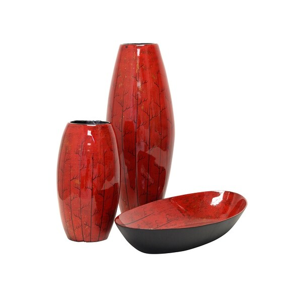 StyleCraft SC-AV131679 Multiple Sized Decorative Bamboo Vases and Bowl - Set of (3) - Penela