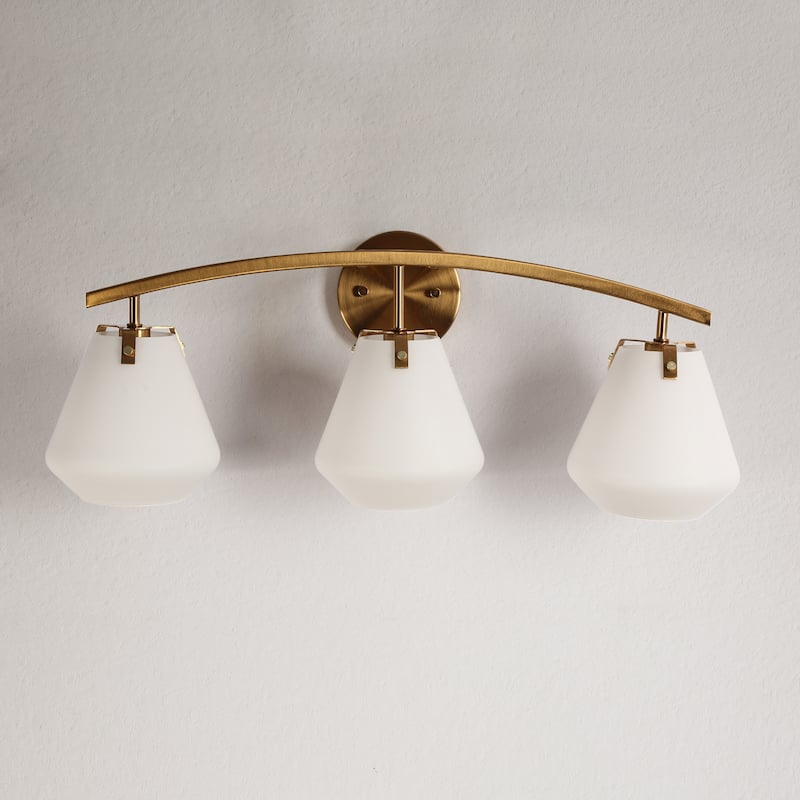 Vaba Modern 3-Light Gold Bathroom Vanity Lights Opal Glass Wall Sconces - Opaline&Brass - 25"L*8.1"W*9.1"H