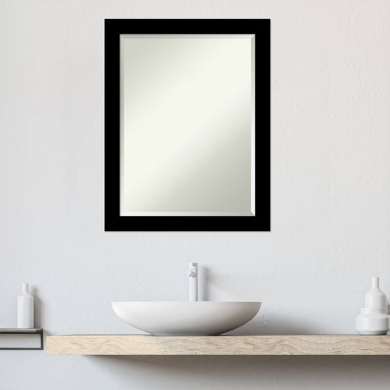 Basic Narrow Beveled Wood Framed Bathroom Vanity Wall Mirror