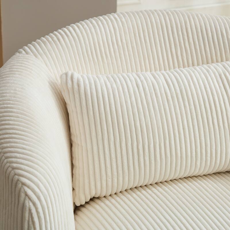 Roomfitters Swivel Barrel Accent Chair, Upholstered Corduroy Reading Armchair with Pillow for Living Room or Bedroom