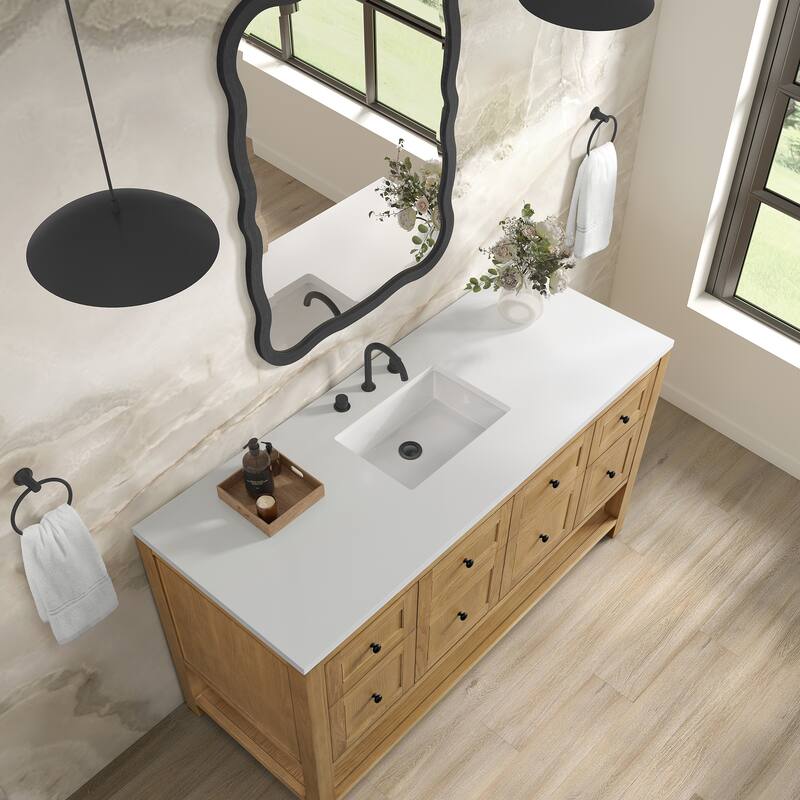 Breckenridge 60" Single Vanity, Light Natural Oak - 60S - White Zeus - Wide
