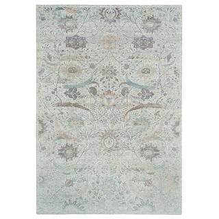 Hand Knotted Ivory Transitional with Wool & Silk Oriental Rug (12'1