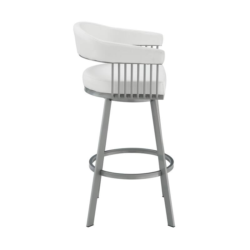 HomeRoots 25" White And Silver Iron Swivel Backless Counter Height Bar Chair