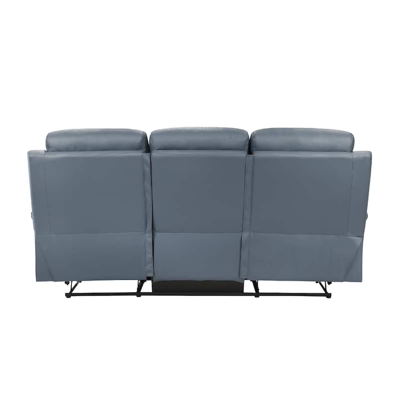 Hanna Manual Double Reclining Sofa, Blue Top Grain Leather, 87 Inch