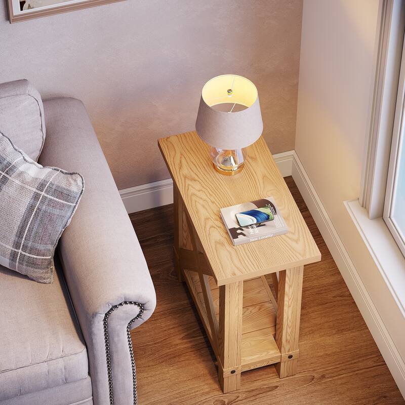 Farmhouse 2-Tier End Side Table Nightstand for Living Room Bedroom
