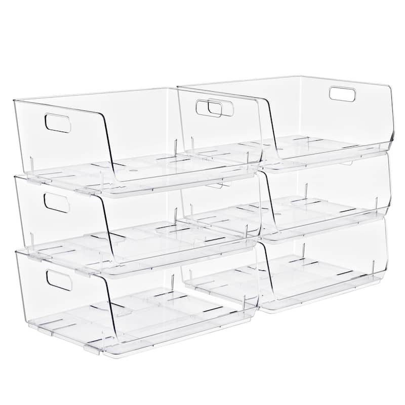 Sorbus Stackable Storage Bins Acrylic Open Front Clear Stackable Storage Bins for Pantry Kitchen (Large) - 6 Pack