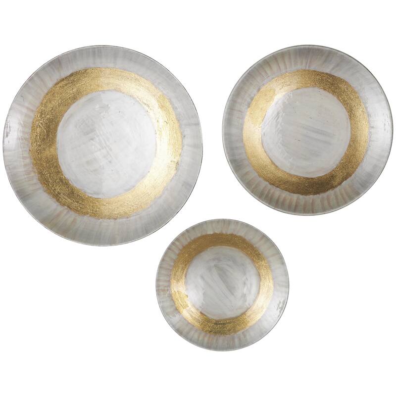 Metal Abstract 3D Circular Disk Home Wall Decor - Set of 3 Gold, Dark Blue, White - Roche River Decor