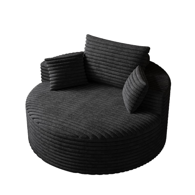 Corduroy Upholstered Single Sofa, Oversized Fluffy Sleeper Chair, Round Reading Chair with Headrest & 2 Pillow