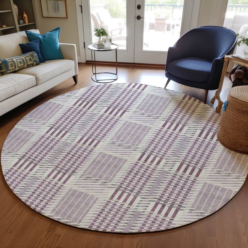 Machine Washable Indoor/ Outdoor Geometric Stripe Chantille Rug