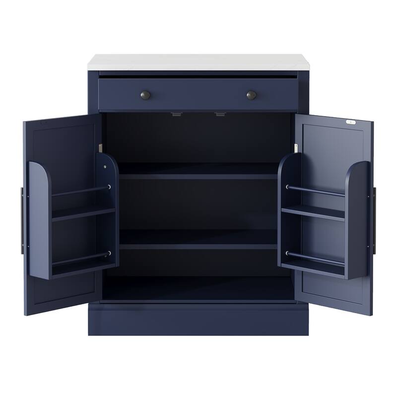 Modern Freestanding Kitchen Pantry, Coffee Bar Cabinet with Drawer, 2 Adjustable Shelves and 2 Door Shelves, Set of 2